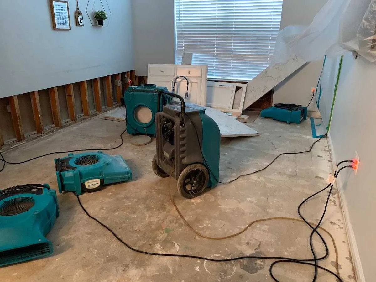 Dehumidifier in flood-cut room for Water Damage Restoration in Duryea